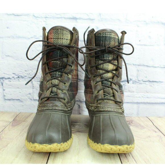 LL Bean 10" Classic Plaid Shearling Lined Winter Duck Boots Lace Up Size 7 M - Picture 4 of 11